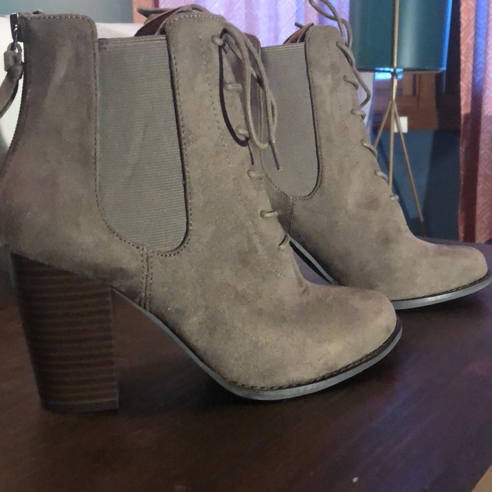 Dark Grey Suede Lace Up Bootie